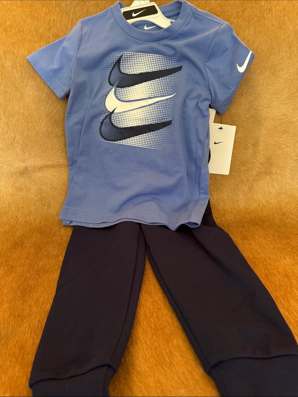 Nike Purple-Blue Swoosh Tee with Navy Joggers Boys size 4T